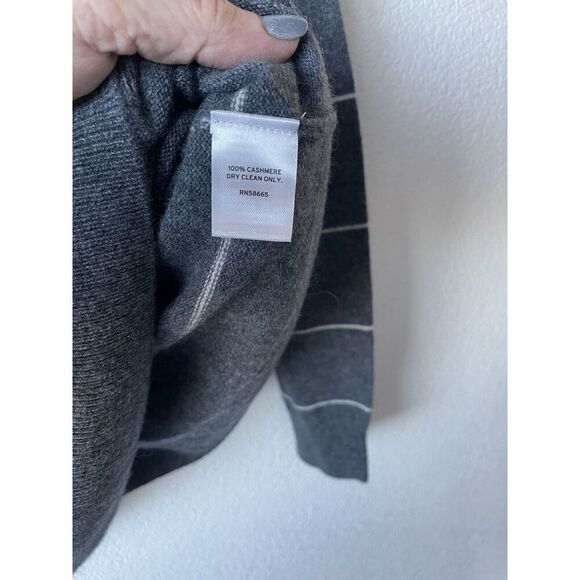 Nordstrom Women Crewneck Cashmere Sweater In Grey- Beige Spaced Stripe Sz Large - Picture 8 of 8